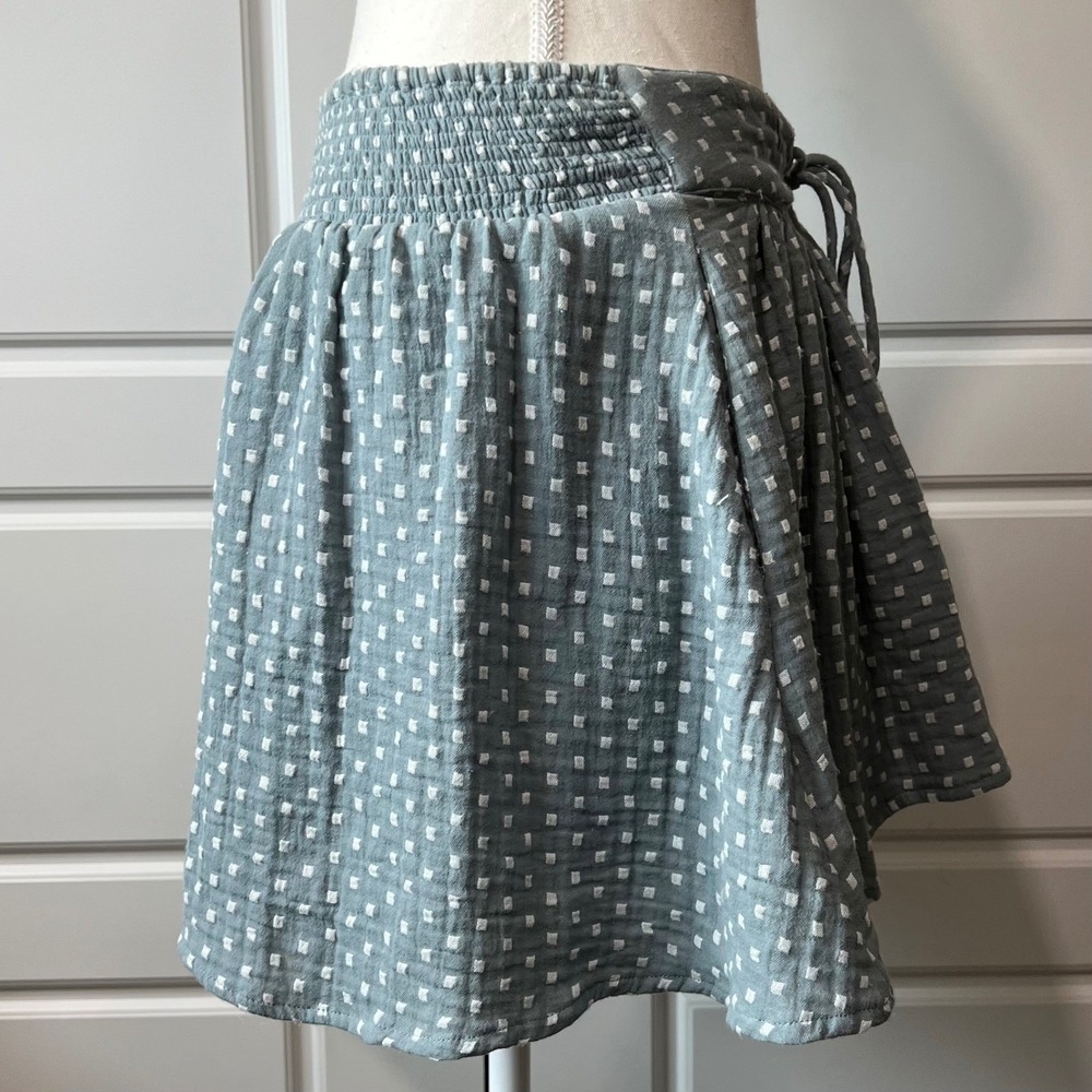 Free People Gauze Skirt Smocked Waist Drawstring Polka Dot Blue XS - Picture 10 of 10